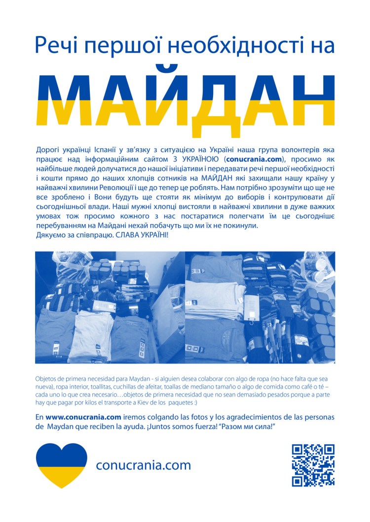 Cartel para solicitar la ayuda a las personas de Maydan